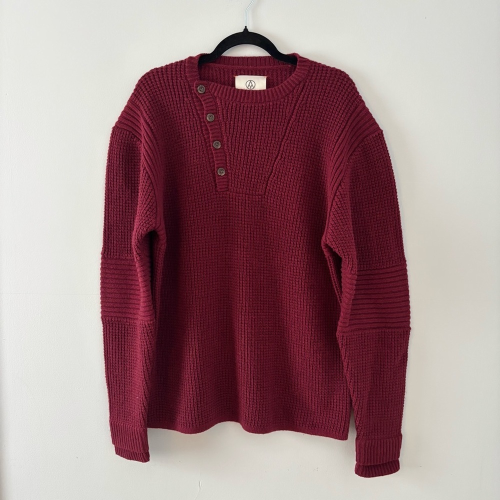 Alps & Meters Men’s Classic Waffle Sweater Wool Pullover Henley Thick Knit Heavy
